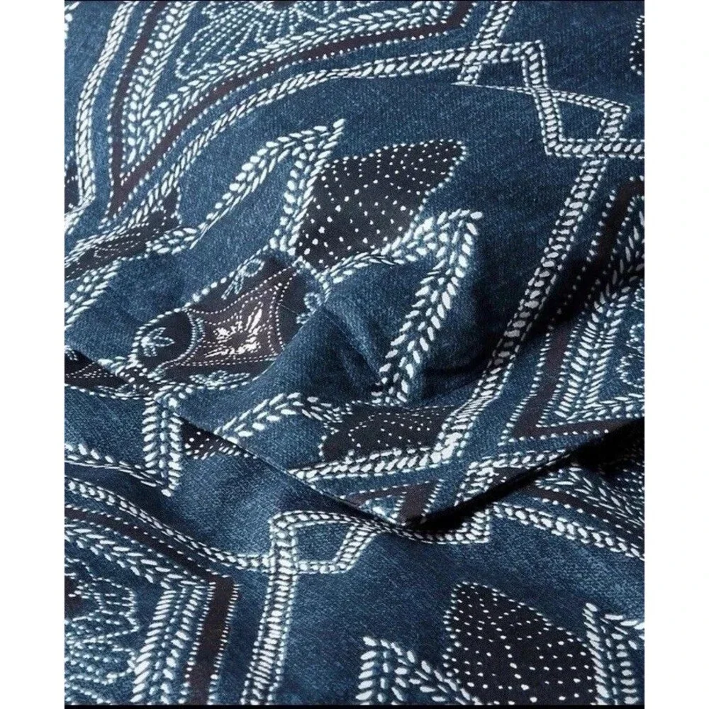 Ralph Lauren Francois Full Queen Duvet Cover Navy Blue Geometric Cotton NIP